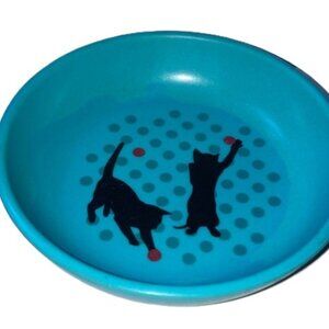 ECOWARE Van Ness Cat Dish Non-Skid Blue with Playful Kitty Design 8 oz